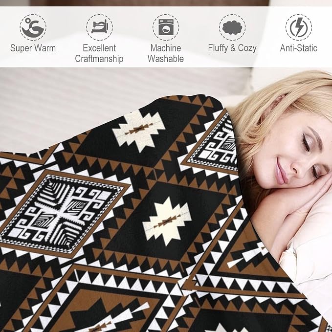 Rustic Western Throw Blanket, Southwestern Bohemian Ethnic Style Native Aztec - Image 4