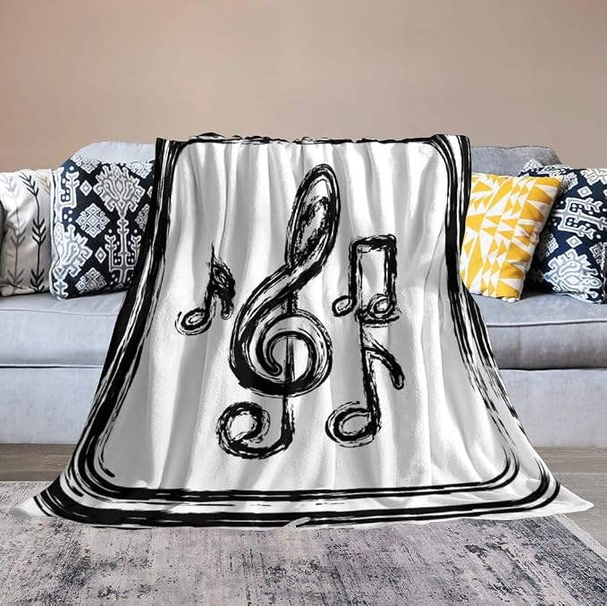 Music Blanket Black Abstract Graffiti Music Note Art Printed Soft Cozy - Image 4