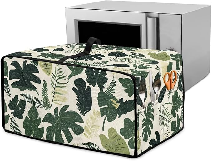 Monstera Palm Leaf Print Microwave Oven Dust Cover Foldable Microwave Toaster by HwzdsyxlCreativeHomeDecor
