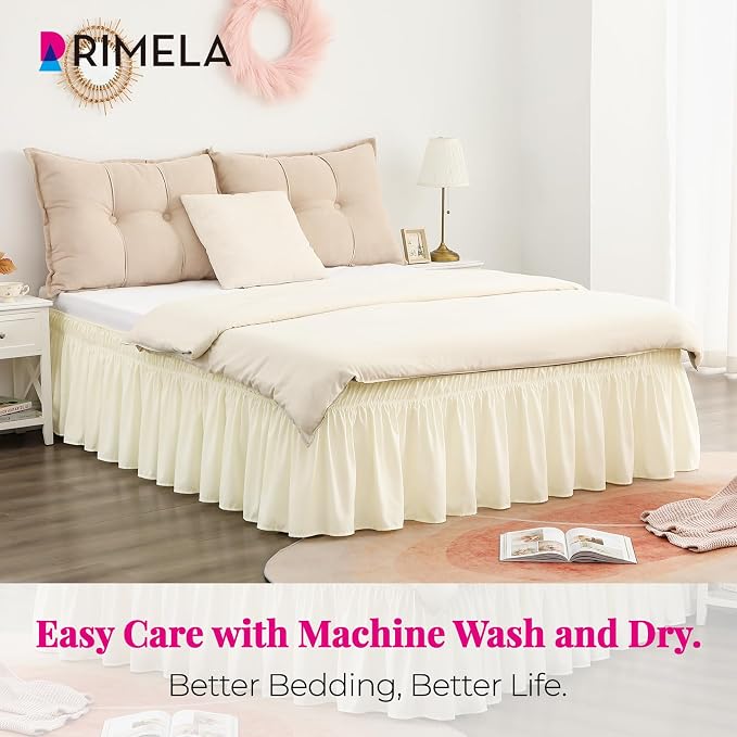 RIMELA Butter Yellow Bed Skirt Twin Size 15 Inch Drop, Elastic Bed Skirting - Image 5