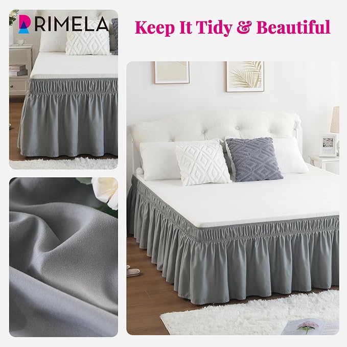 RIMELA Light Grey Bed Skirt Queen Size 16 Inch Drop, Elastic Bed Skirting - Image 3