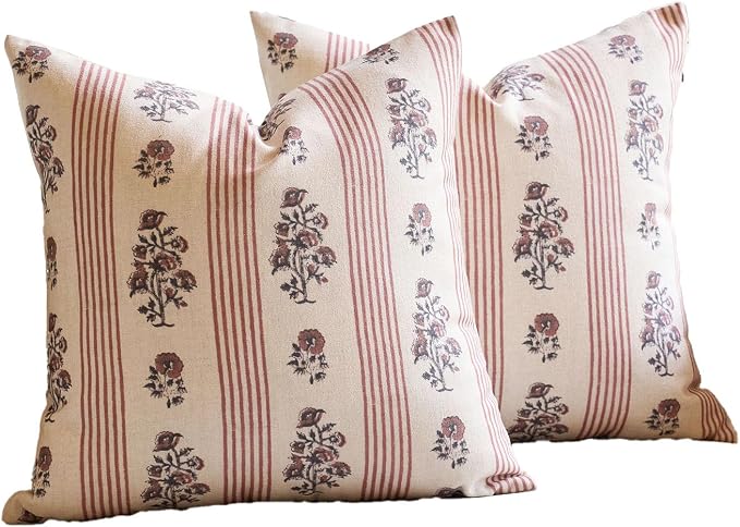 Amor Virisso Floral Throw Pillow Covers 18x18 Set of 2 Block Print Pillow - Image 8