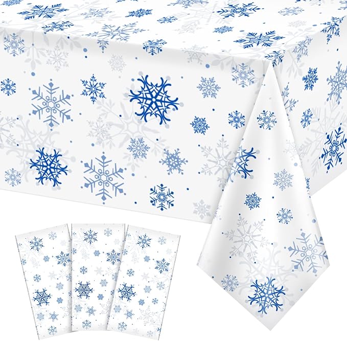 3 Pieces Snowflake Christmas Party Tablecloth Decorations, Plastic White by JectivsPartyDecorations
