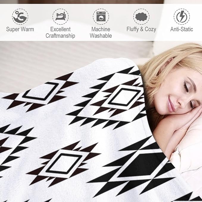 Boho Throw Blanket, Vintage Tribal Aztec Printed Flannel Blanket - Image 4