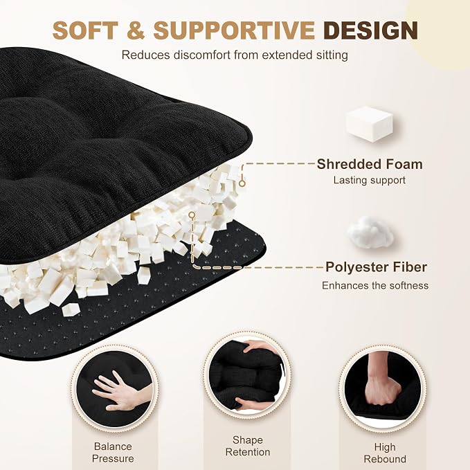 downluxe Indoor Chair Cushions for Dining Chairs, Tufted Overstuffed Textured - Image 3