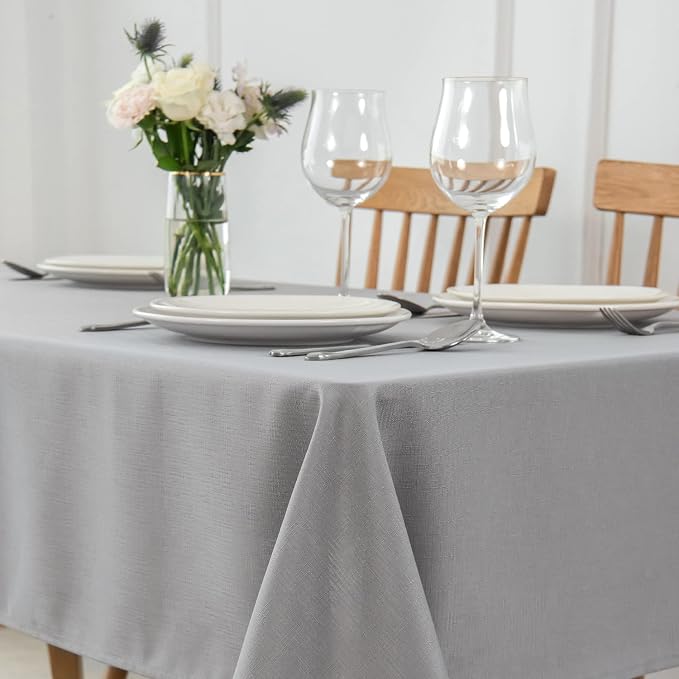 maxmill 2 Pack 52 x 70 Inch Rectangle Slubby Textured Tablecloth Spillproof - Image 3