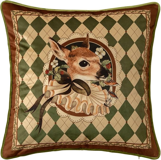 Grandmillennial Checkered Pillow Cover, Velvet Euro Sham Covers Decorative by Unknown