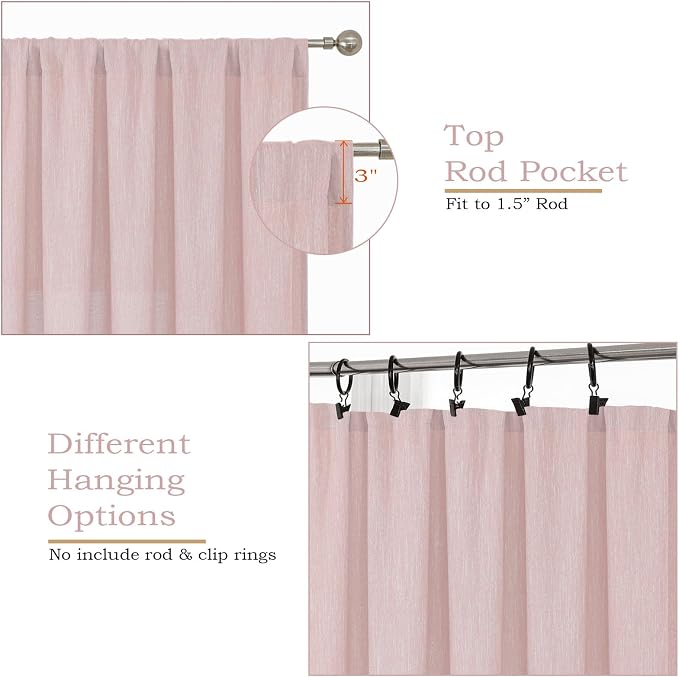 Simplebrand Blush Semi Sheer Faux Linen Textured 120 Inches Long Curtains 2 - Image 3