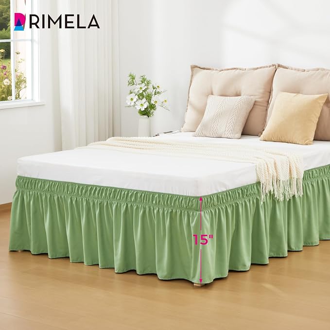 RIMELA Light Green Bed Skirt Twin Size 15 Inch Drop, Elastic Bed Skirting - Image 3