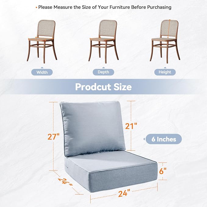 Luxury 6" Outdoor Cushions for Patio Furniture, Fade Resistant Couch Chair - Image 9