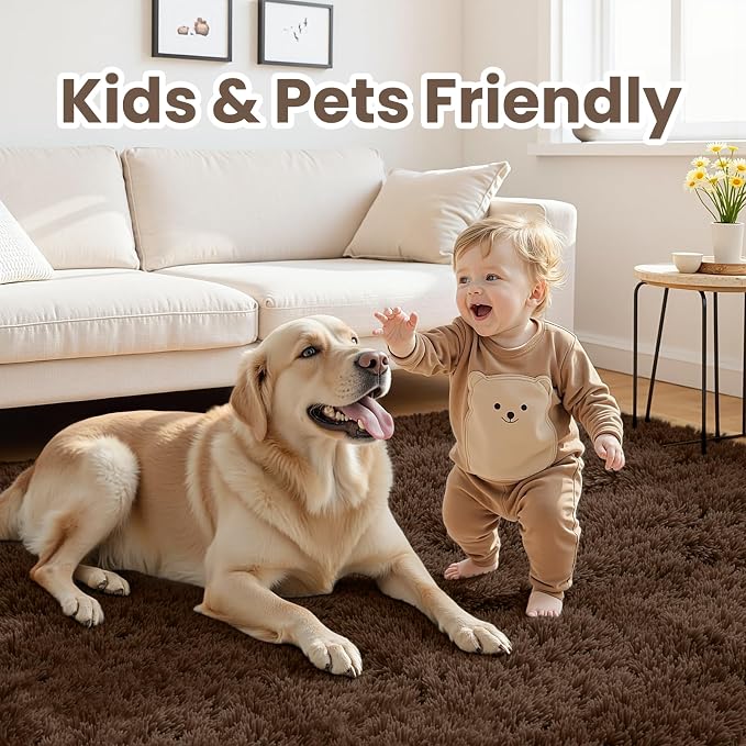 6x9 Area Rugs for Living Room Rug: Soft Fluffy Shag Brown Rugs for Bedroom - Image 3