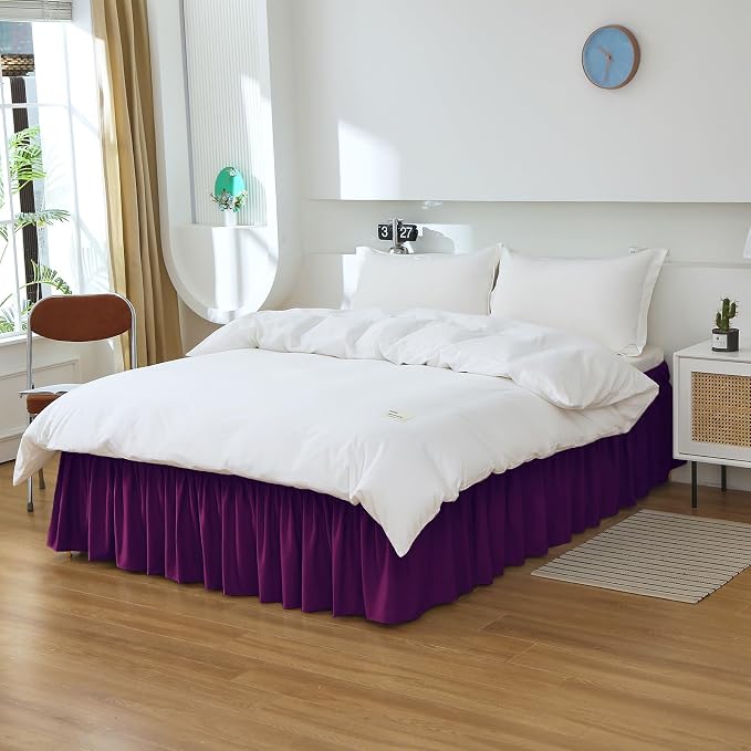 MEILA Wrap Around Bed Skirt Three Fabric Sides Elastic Dust Ruffled 24 Inch - Image 3