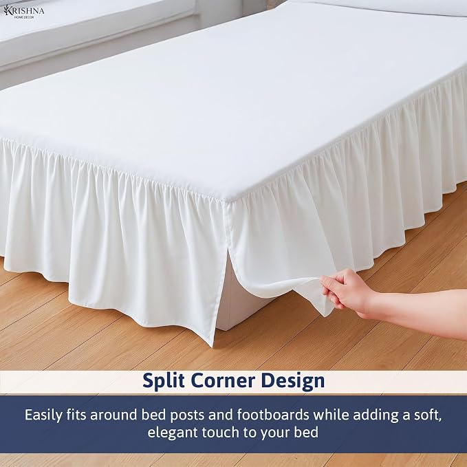 KRISHNA Ruffled Bed Skirt with Split Corners King, 100% Microfiber Hotel Quality - Image 3