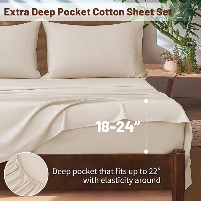 Extra Deep Pocket Queen Sheets 18-24 Inch 100% Egyptian Cotton 1000 Thread - Image 2