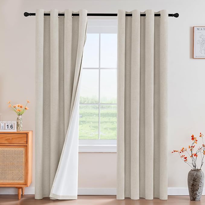 PrinceDeco Nature Linen Curtains 100% Back Out Curtains by PrinceDeco