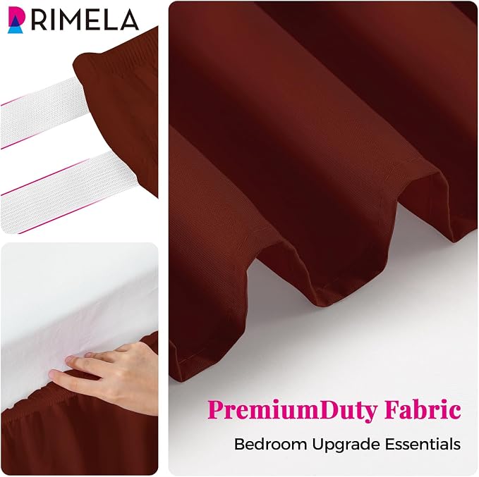 RIMELA Wine Red Bed Skirt Queen Size 15 Inch Drop, Elastic Bed Skirting - Image 5