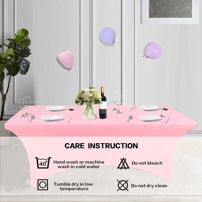 IVAPUPU 2 Pack 6FT Table Cloth for Rectangular Fitted Events Stretch Pink Table - Image 5