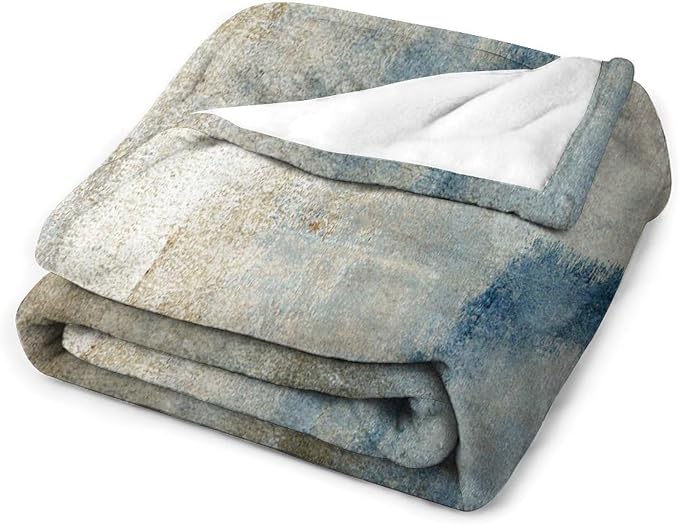 Abstract Gradient Blanket, Modern Fashion Art Blue Grey Brown Painting Strokes - Image 4