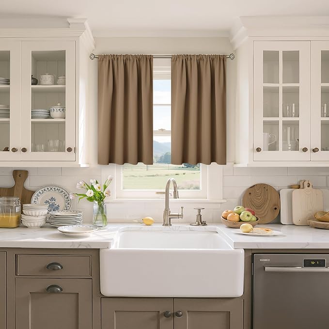 BGment Taupe Blackout Kitchen Curtains 36 Inches Length - Image 2
