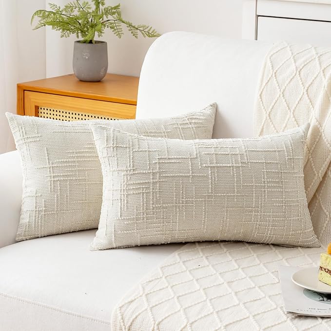Decorative Throw Pillow Covers 12x20 Inch Set of 2, Soft Solid Farmhouse by ZSkogur