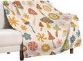 70s Mushroom Throw Blanket, Retro 60s Groovy Mushroom Boho Hippie Flowers Print by JanJCurt