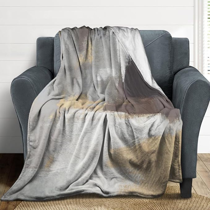 Fashion Gradient Blanket, Modern Abstract Baroque Grey Glod Painting Strokes - Image 3