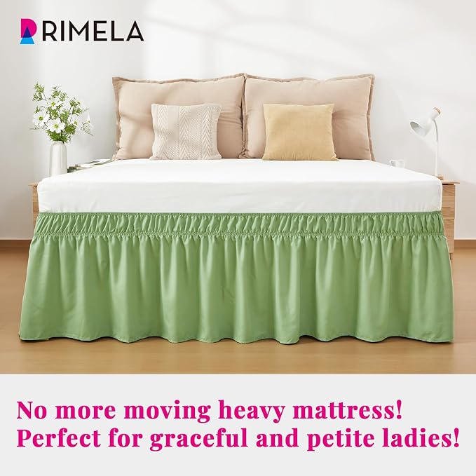 RIMELA Light Green Bed Skirt Full Size 15 Inch Drop, Elastic Bed Skirting - Image 2
