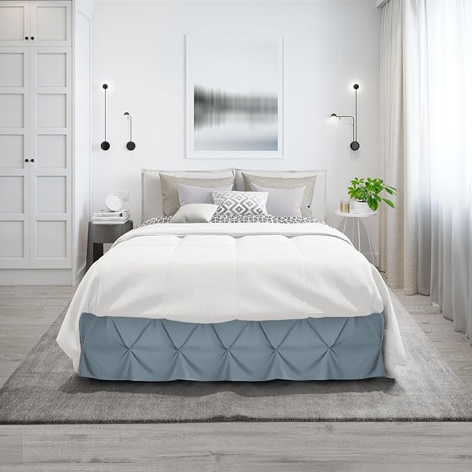 Nestl Stone Blue Bed Skirt Twin Size, Pinch Pleat Twin Bed Skirt, Hotel Quality - Image 9