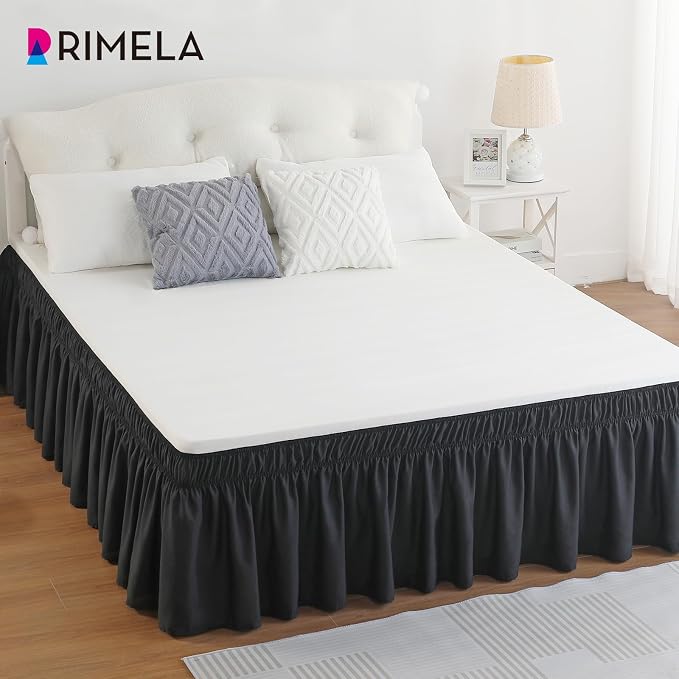 RIMELA Black King Size Bed Skirt 12 Inch Drop, Elastic Bed Skirts Cal King Dust - Image 7