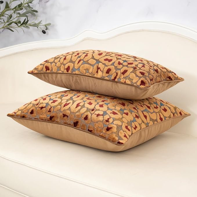Alerfa Brown Floral Throw Pillow Cover 12 x 20 Inch Cut Velvet Rectange Luxury - Image 4