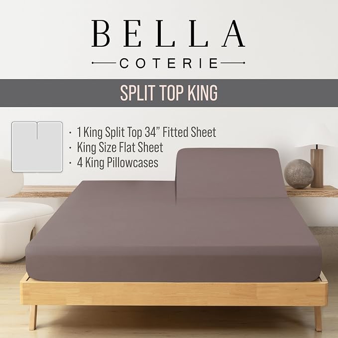 Bella Coterie 6 Piece Luxury Bamboo Viscose Split Top King Size Sheet Set | 34" - Image 2