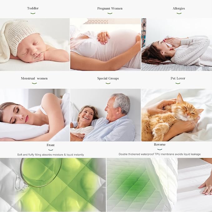 UNILIBRA Full Mattress Pad Waterproof Rayon Made from Bamboo, Fitted Deep - Image 5
