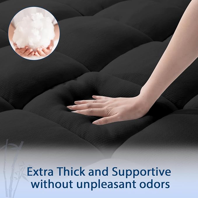 ELEMUSE Full Black Cooling Bamboo Viscose Mattress Topper - Image 3