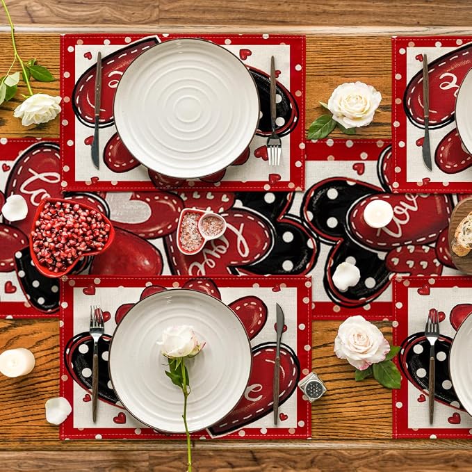Artoid Mode Red Dot Heart Love Valentine Placemats Set of 4, 12x18 Inch Wedding - Image 5