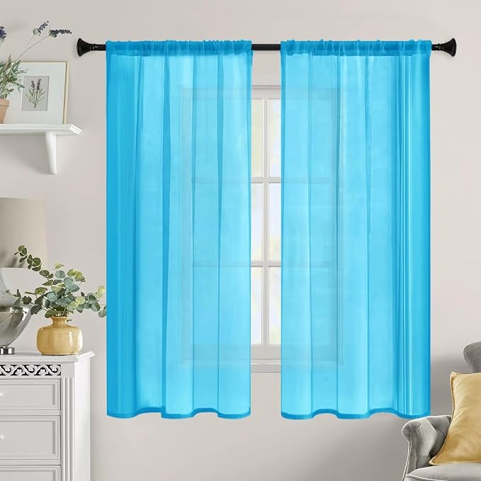 Sheer Curtains 72 Inches Long 2 Panels, Rod Pocket Short Curtain - Image 9