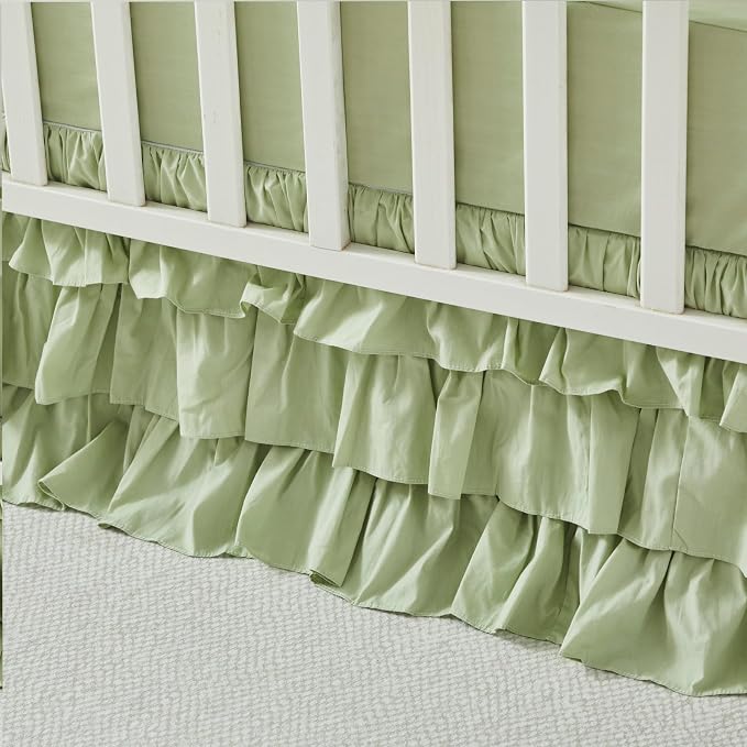 Brandream Crib Skirt Triple Layer Cotton Nursery Bed Skirt - Image 4