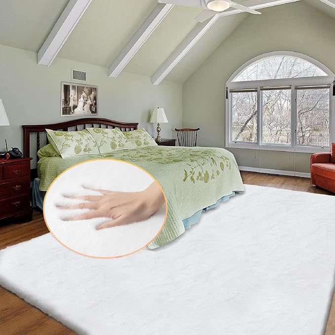 White Washable Faux Fur Area Rug by ORINOVA