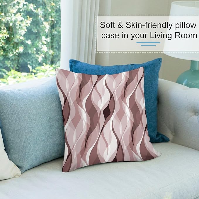 Pink Throw Pillow Covers Modern Abstract Pink and Grey Striped Decorations - Image 5