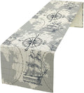 Nautical Sailboat Table Runner Vintage Adventure Coastal Compass Anchor Sketch by moderw