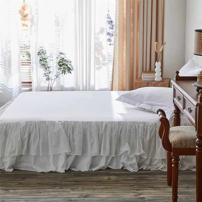 BISELINA White Ruffled Bed Skirt 22-Inch Tailored Drop Cotton Voile Dust Ruffle - Image 7