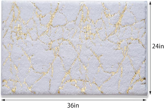 QJHOMO Marble Bathroom Rug White and Gold Decor Bathroom Rugs Non Slip Bath Mat - Image 2