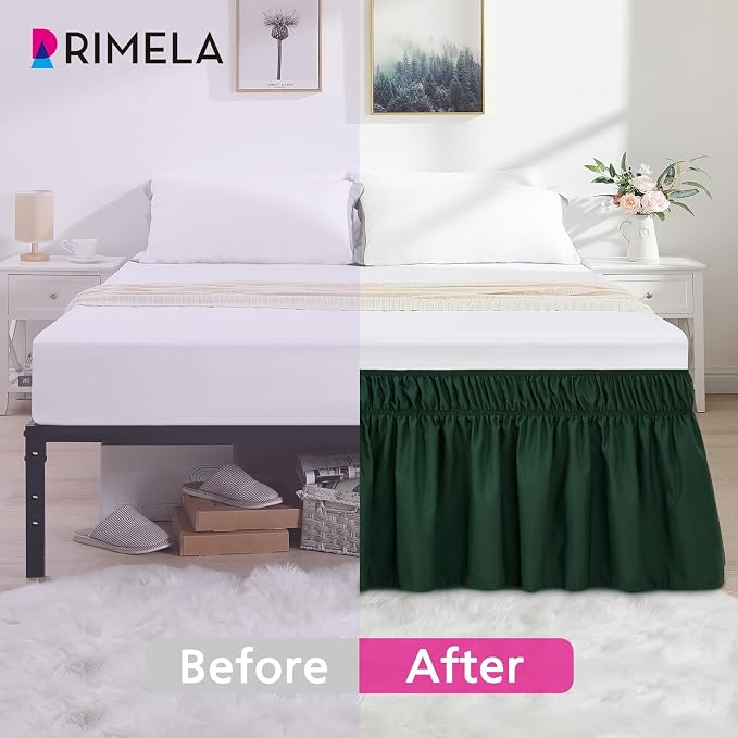 RIMELA Dark Green Bed Skirt King Size 15 Inch Drop, Elastic Wrap Around Bed - Image 2