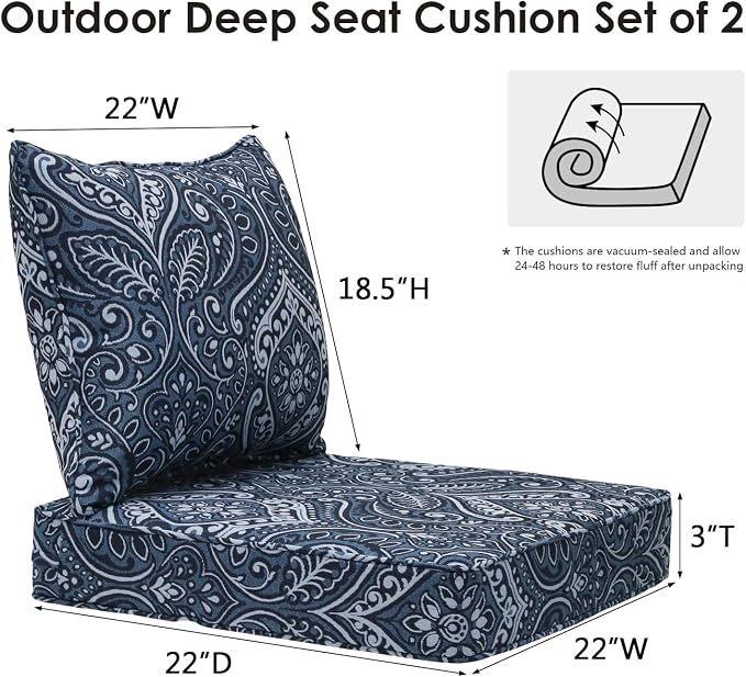 Outdoor Patio Chair Cushions Set, Water-Repellent, Fade Resistant, Deep Seat - Image 5