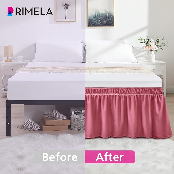 RIMELA Dusty Red Bed Skirt King Size 18 Inch Drop, Wrap Around Elastic Bedskirt - Image 5