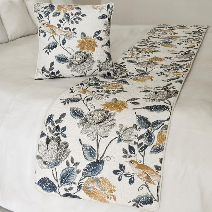 The HomeCentric King/Queen/Twin Blue & Ivory Designer King 90"x18" Bed Runner - Image 5