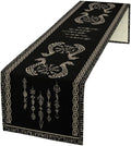 Viking Table Runner, Raven Ancient Rune Dragon Totem Norse Mystical Geometric by Unknown