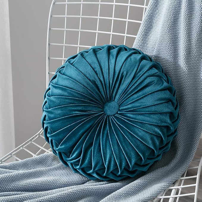 MOCOFO 14" Velvet Pleated Round Pumpkin Throw Pillow Couch Cushion Floor Pillow by MOCOFODecorativepillowcoverpoufstorage