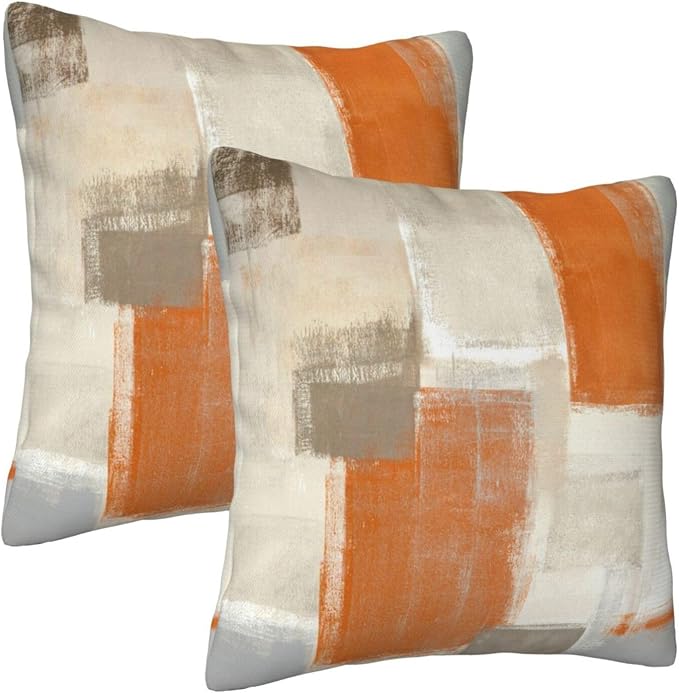 bassyil Orange Grey Abstract Art Painting Throw Pillow Covers Decorative Linen - Image 7
