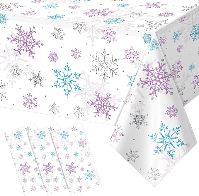 3 Pieces Christmas Snowflake Party Tablecloth Decorations, Plastic Purple and by JectivsPartyDecorations