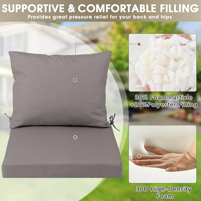 Outdoor Seat Cushion Set 22 x 22 In, Water-Resistant & Fade-Resistan, Patio - Image 5